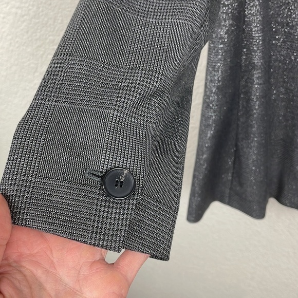 All Saints Isla Shimmer Check Blazer Plaid Black Silver Sparkle Party Sz 4 - Picture 9 of 16